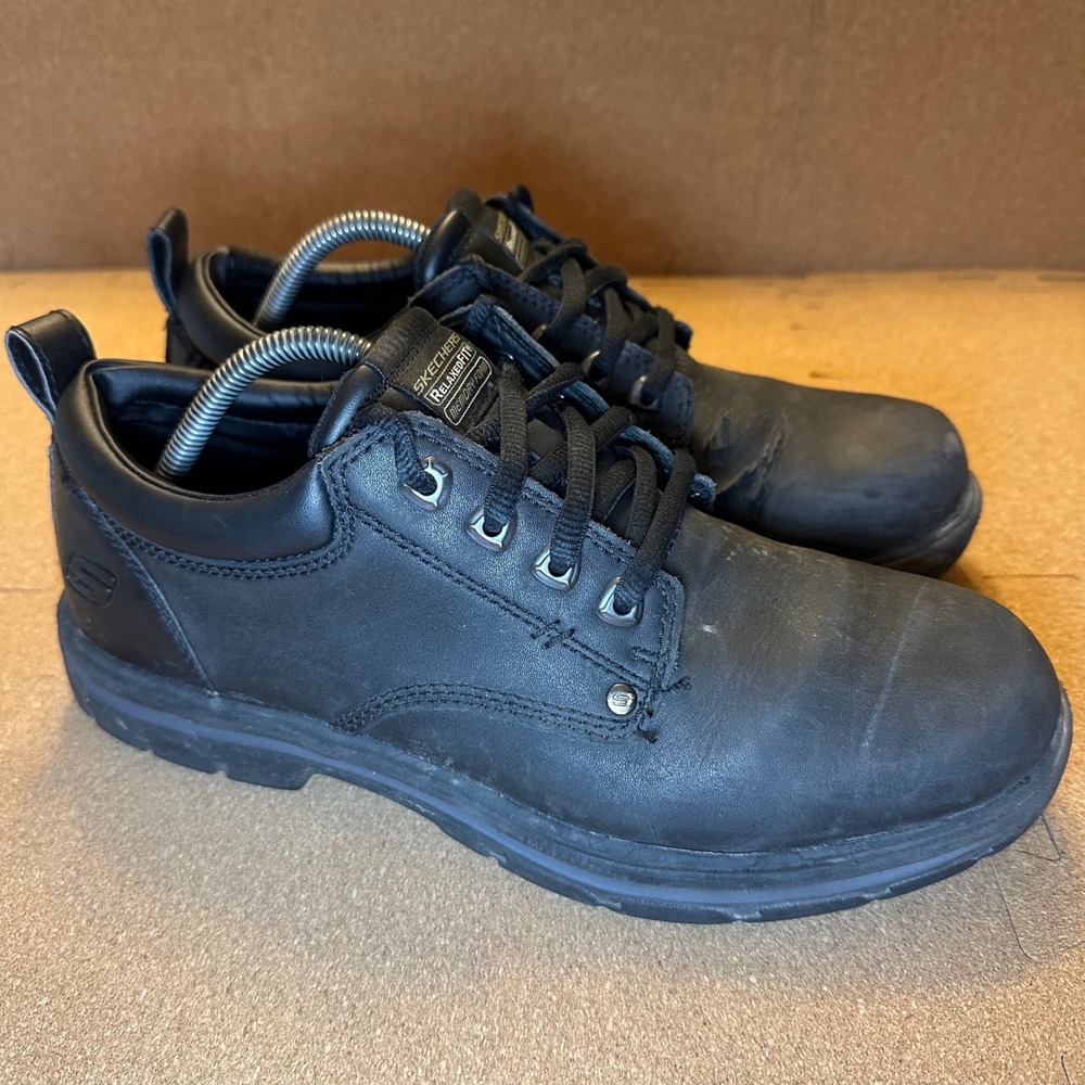 Skechers Relaxed Fit Memory Foam Black Leather Work Shoes Mens 9.5 SN 64260